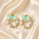 Pearl Kissed light green Butterfly Hoops - Image 2