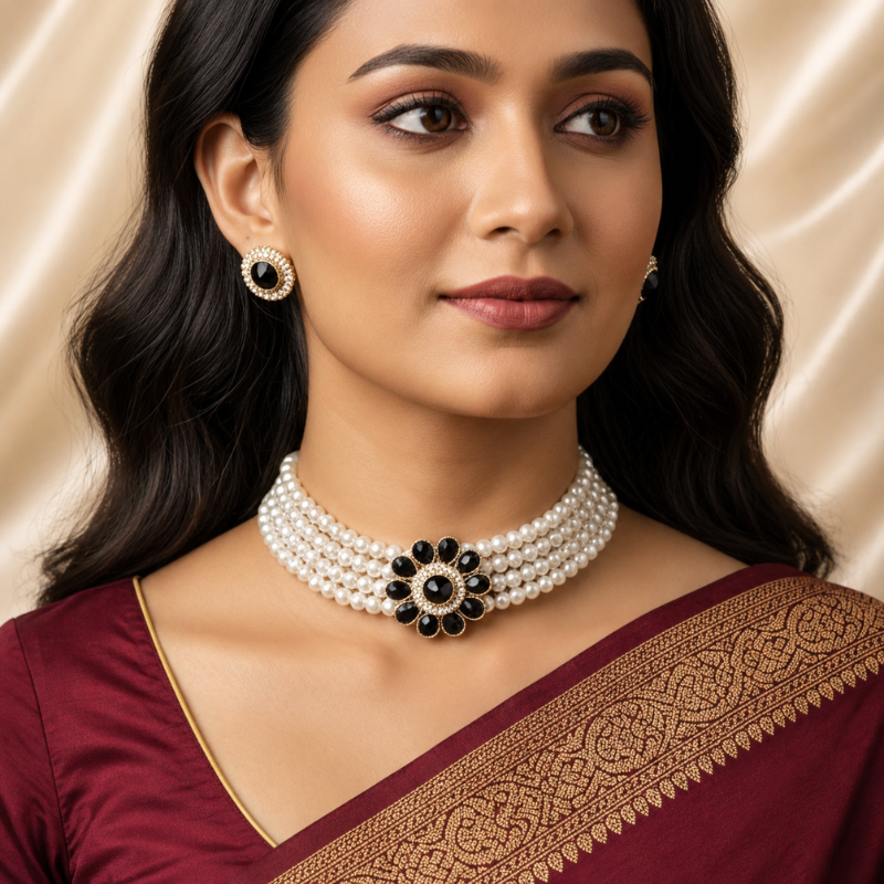 5 Black Pearl Choker Necklace - Image 1
