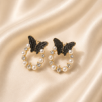 Pearl Kissed black Butterfly Hoops - Image 2