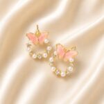 Pearl Kiss Pink Butterfly Earrings - Image 3