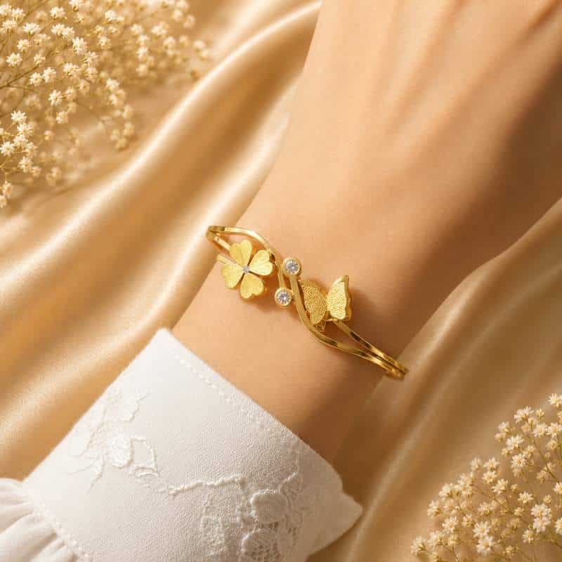Untitled design Golden Butterfly Charm Bangle - Image 1