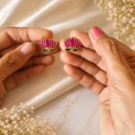 Pink Lotus Charm Necklace & Stud Earrings Set - Image 2