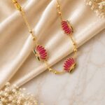 Pink Lotus Charm Necklace & Stud Earrings Set - Image 3