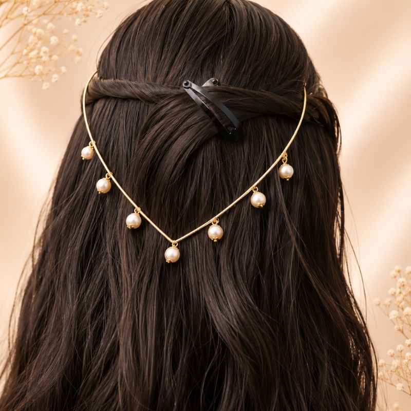 17 Pearl Cascade Hair Tiara Chain - Image 1