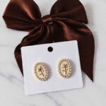 Vintage Pearl Rose Stud Earrings - Image 2