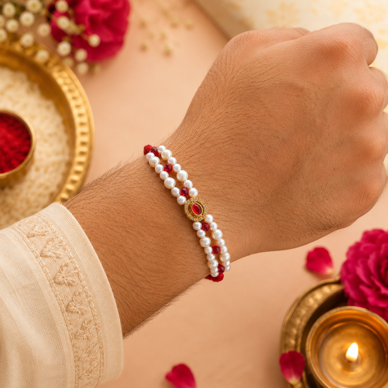 file_00000000619871fab1b4b62363112d35 Ruby Pearl Royale Rakhi - Image 1