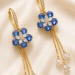 Sapphire Bloom Tassel Earrings - Image 3