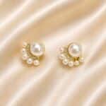 Pearl Halo Crystal Stud Earrings - Image 2