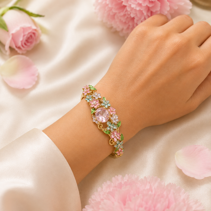 104 Blush Garden Crystal Open Cuff Bracelet - Image 1