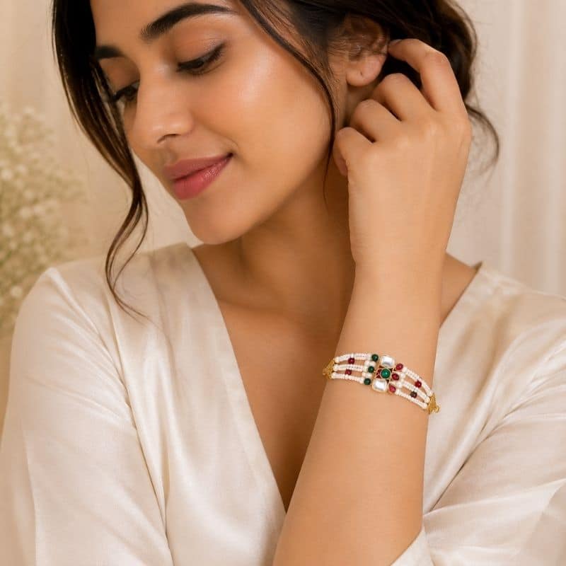 57 Royal Panchratna Pearl Kundan Bracelet - Image 1